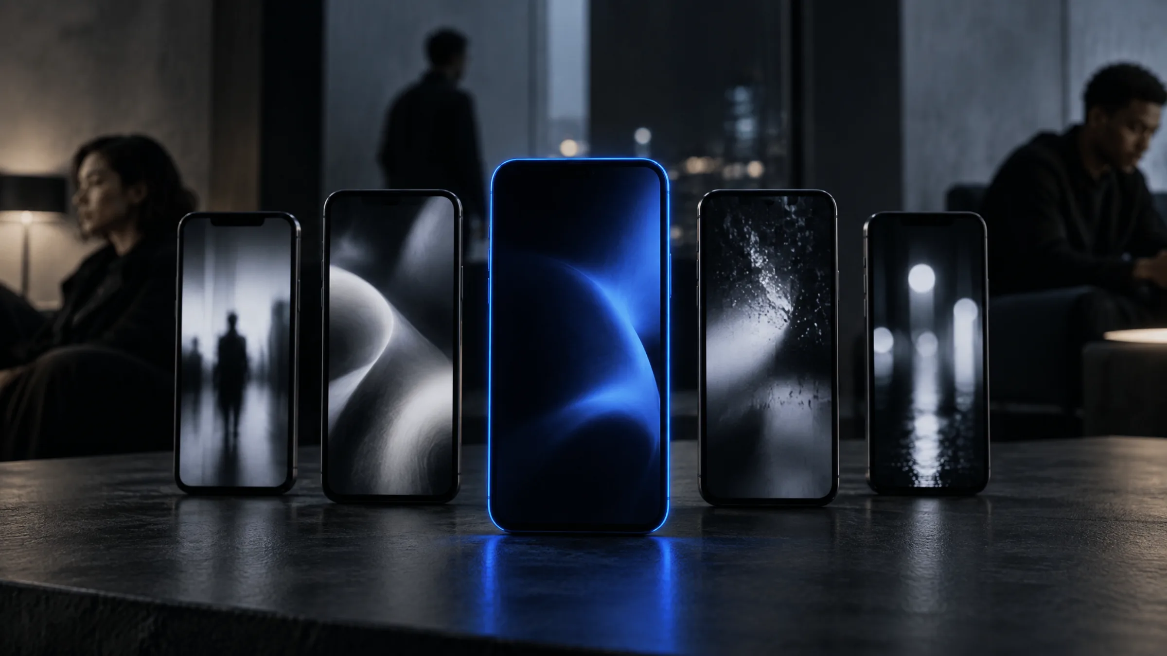 Several phones side by side showing different feeds