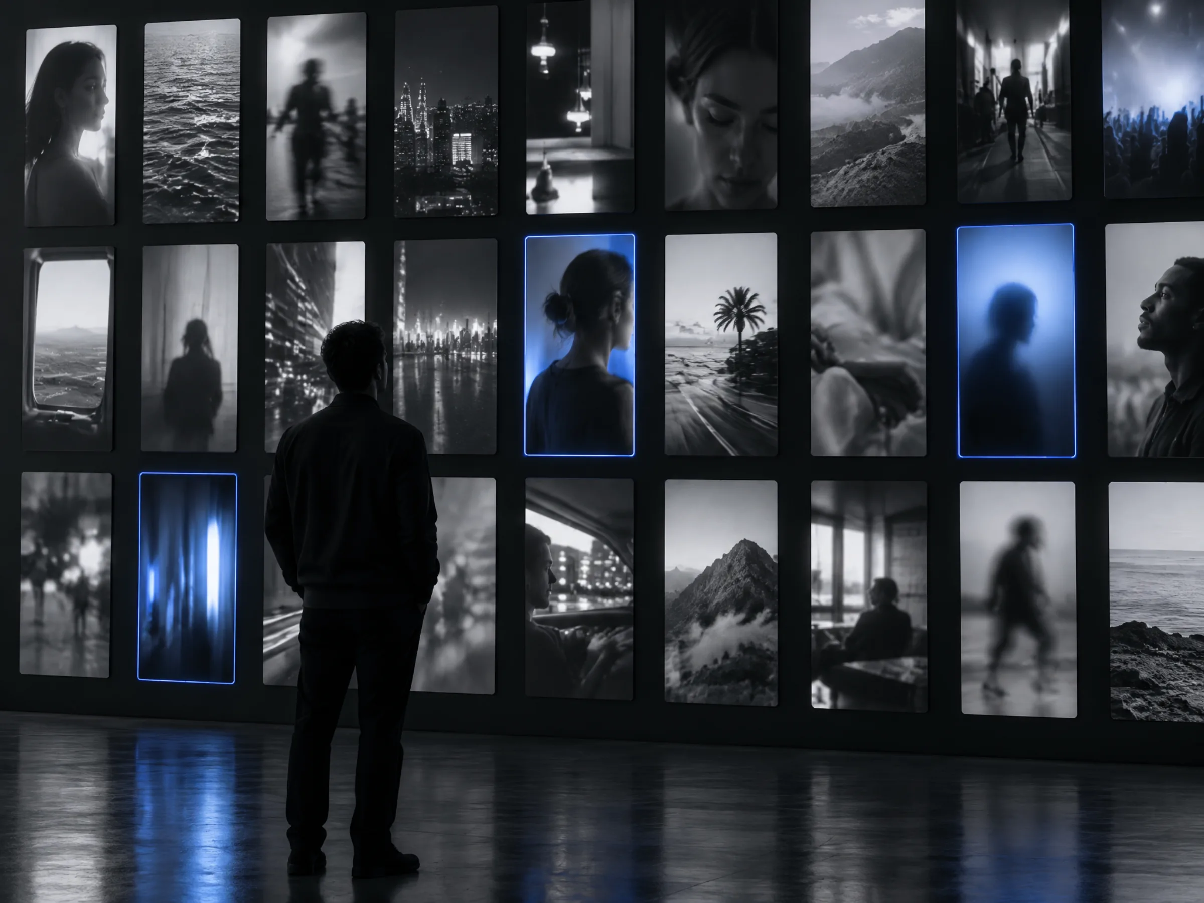 A wall of short video thumbnails organised into a library