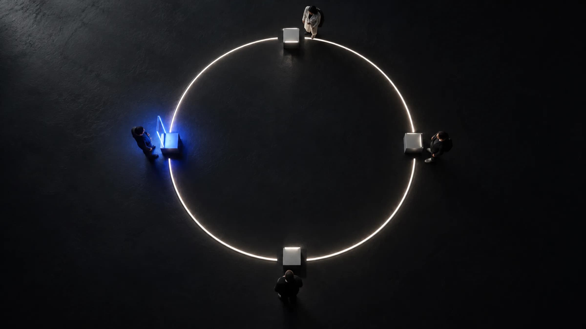 A circular path of light with four stations