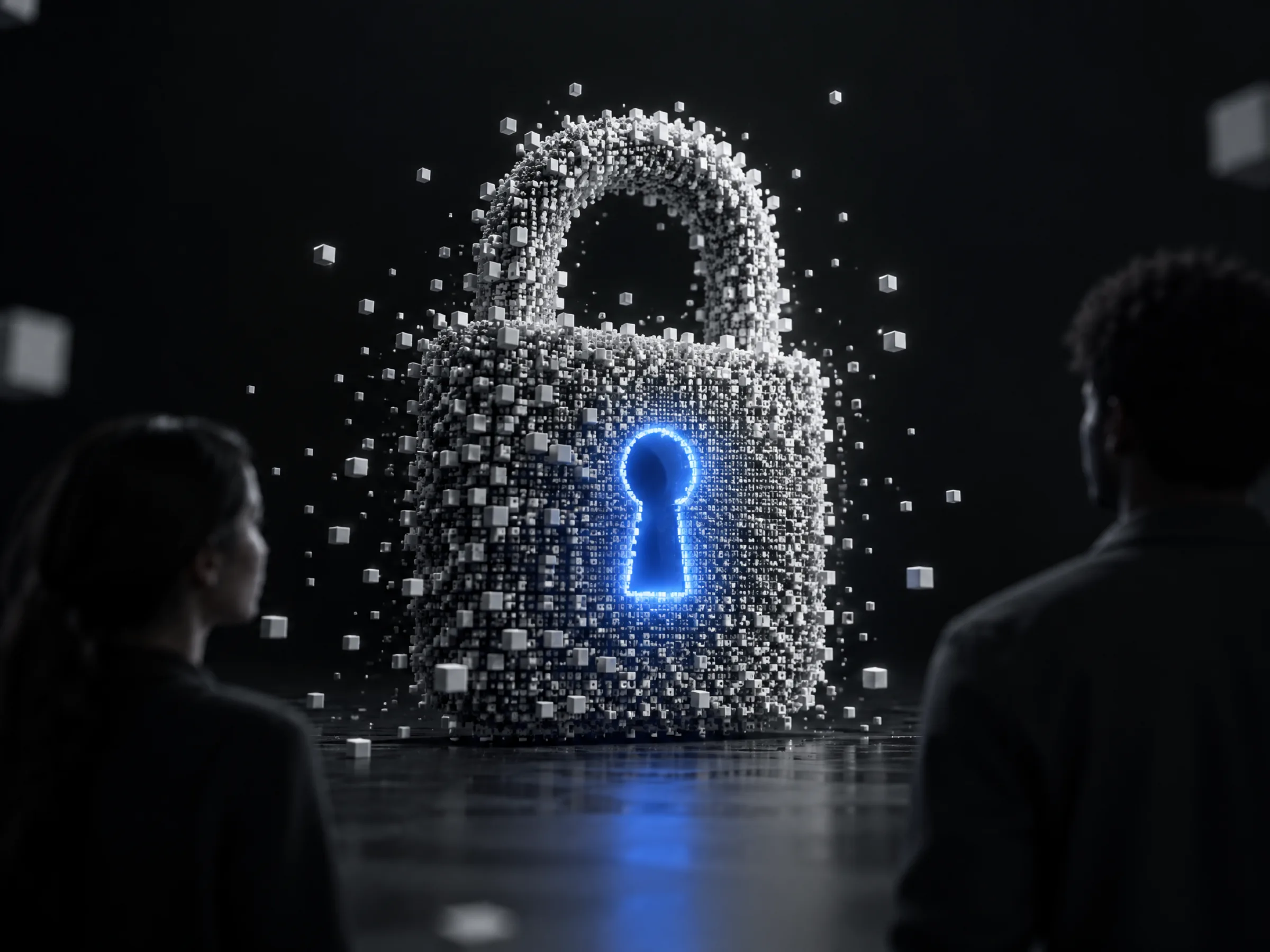 A glowing lock made of dots