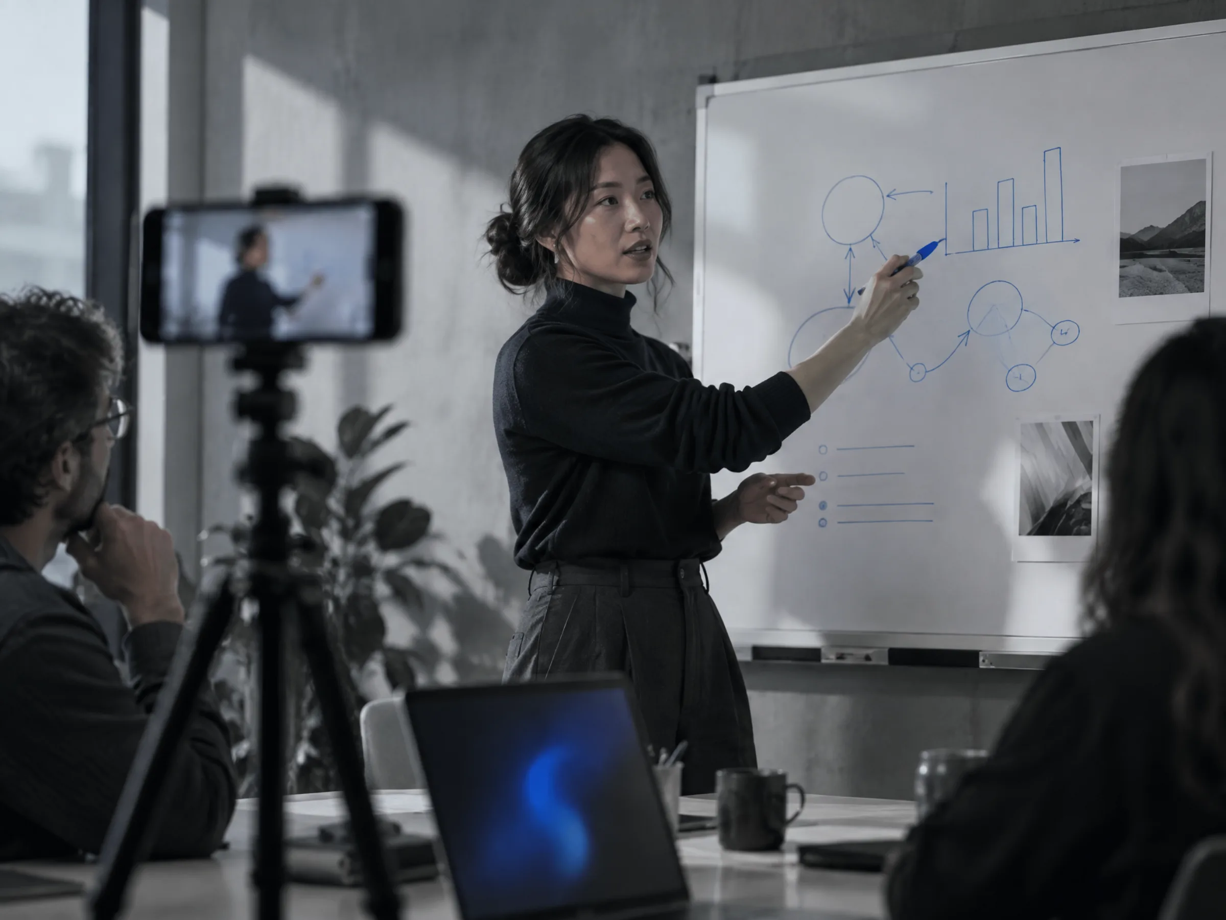 A consultant presenting to a camera