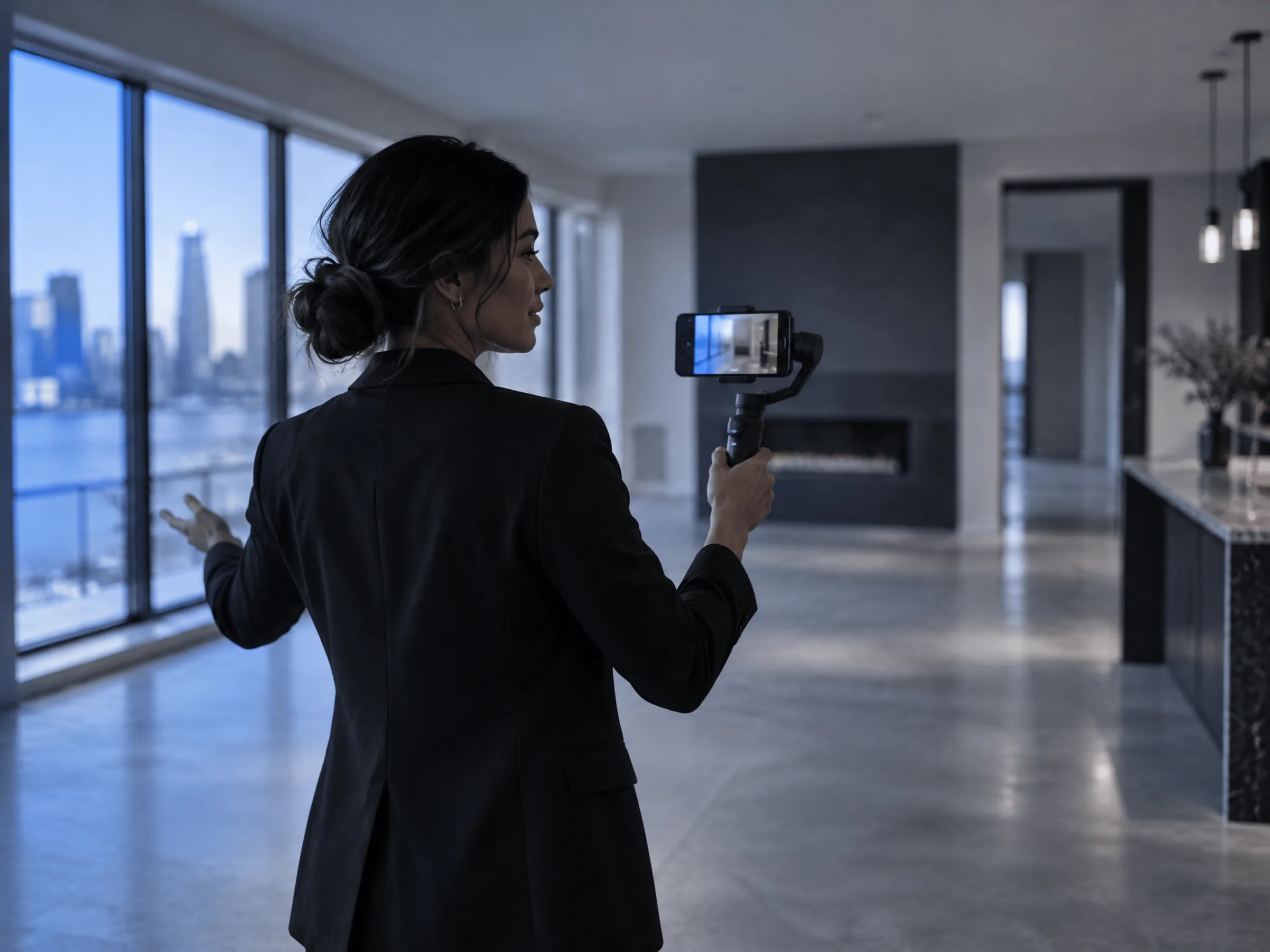 An agent filming a home walkthrough